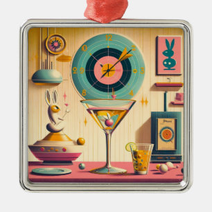 Mid Century Atomic Retro Futuristic Rabbit Martini Metal Tree Decoration