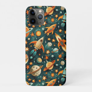 Mid Century Atomic Space Orange Teal Planet iPhone 11 Pro Case