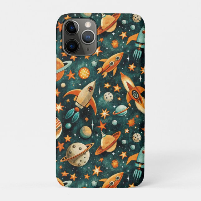 Mid Century Atomic Space Orange Teal Planet Case-Mate iPhone Case (Back)