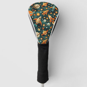 Mid Century Atomic Space Orange Teal Planet Golf Head Cover