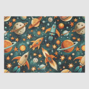 Mid Century Atomic Space Orange Teal Planet Tissue Paper