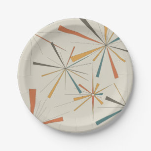 Mid Century  Atomic Starburst Geometric Retro Paper Plate