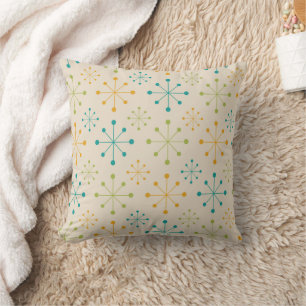 Mid Century Atomic Starburst Orange Teal Green Cushion