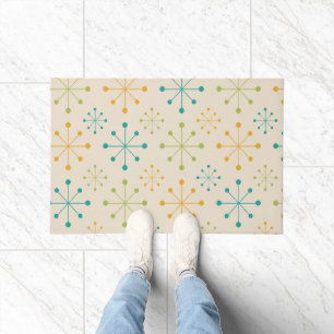 Mid Century Atomic Starburst Orange Teal Green Doormat