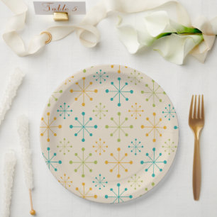 Mid Century Atomic Starburst Orange Teal Green  Paper Plate