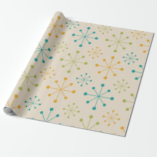 Mid Century Atomic Starburst Orange Teal Green  Wrapping Paper