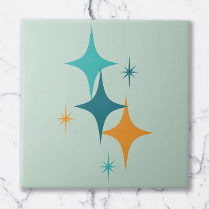 Mid Century Atomic Starburst Teal, Aqua, Orange Tile