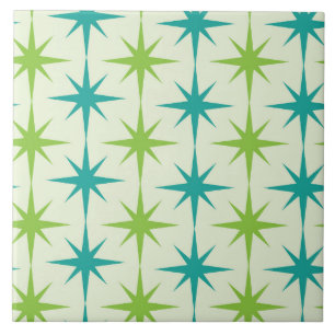 Mid Century Atomic Starbursts Green and Teal Tile