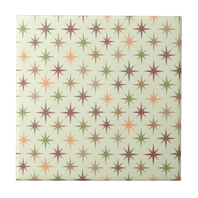 Mid Century Atomic Starbursts in Neutral tones  Tile (Front)