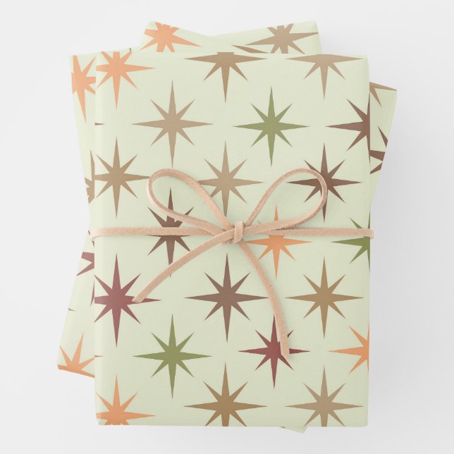 Mid Century Atomic Starbursts in Neutral tones  Wrapping Paper Sheet (In situ)