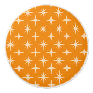 Mid Century Atomic Starbursts on Orange  Ceramic Knob