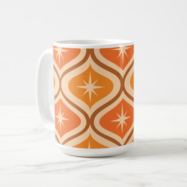 Mid Century Atomic Starbursts on Orange  Ogee  Coffee Mug (Front Left)