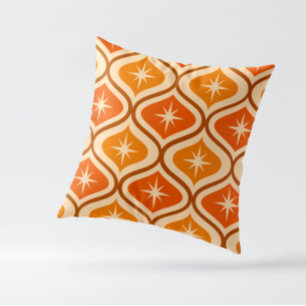 Mid Century Atomic Starbursts on Orange  Ogee  Cushion