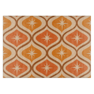 Mid Century Atomic Starbursts on Orange  Ogee  Cutting Board