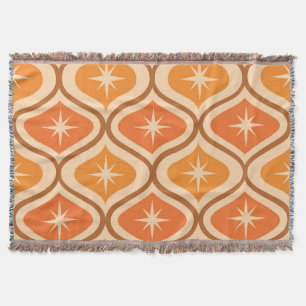 Mid Century Atomic Starbursts on Orange Ogee Throw Blanket