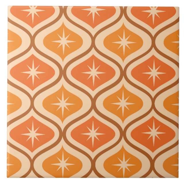 Mid Century Atomic Starbursts on Orange  Ogee  Tile (Front)