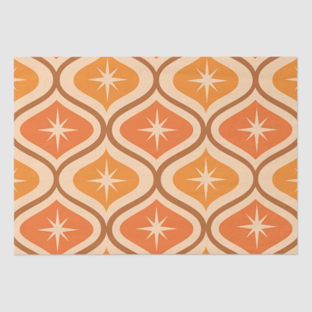 Mid Century Atomic Starbursts on Orange  Ogee  Tissue Paper (Front)