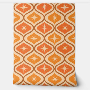Mid Century Atomic Starbursts on Orange Ogee Wallpaper