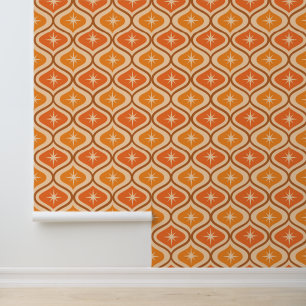 Mid Century Atomic Starbursts on Orange  Ogee  Wallpaper