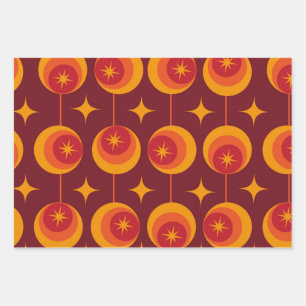 Mid Century Atomic Starbursts  on Retro Circles Wrapping Paper Sheet
