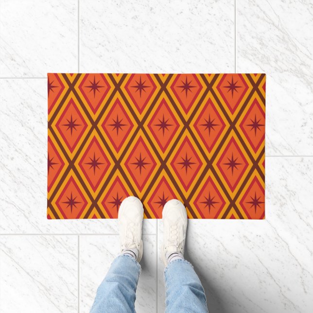 Mid Century Atomic Starbursts on retro diamonds  Doormat (Indoor)