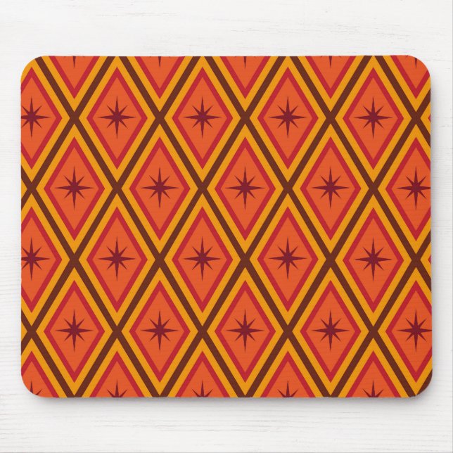 Mid Century Atomic Starbursts on retro diamonds  Mouse Mat (Front)