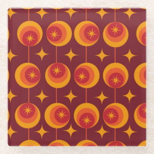 Mid Century Atomic Starbursts  on Vintage Circles Glass Coaster