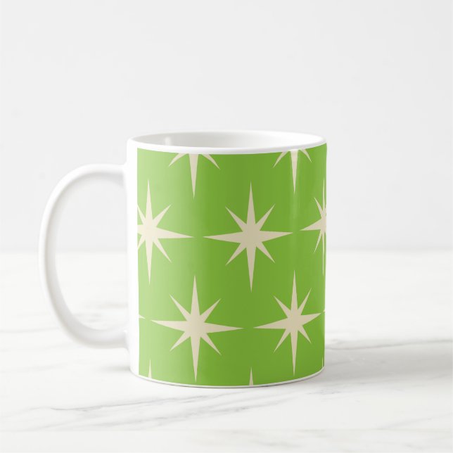 Mid Century Atomic Starbursts Pattern Lime Green   Coffee Mug (Left)