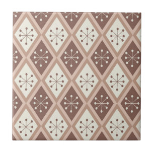 Mid Century Atomic Stars on Mocha Mousse Diamonds Tile