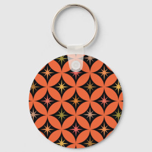Mid Century Atomic Stars on Orange Circles Key Ring