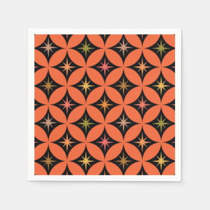 Mid Century Atomic Stars on Orange Circles Napkin