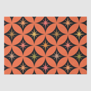 Mid Century Atomic Stars on Orange Circles Tissue Paper