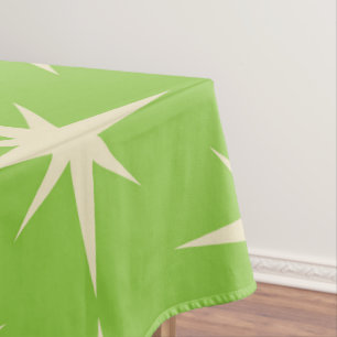 Mid Century Atomic Stars Pattern on Green  Tablecloth