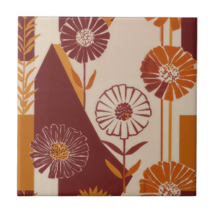 Mid Century Autumn Floral Geometric Pattern Tile