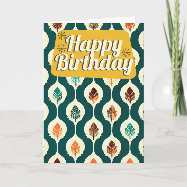 Mid Century Autumn Leaves Retro Happy Birthday Card (Front)