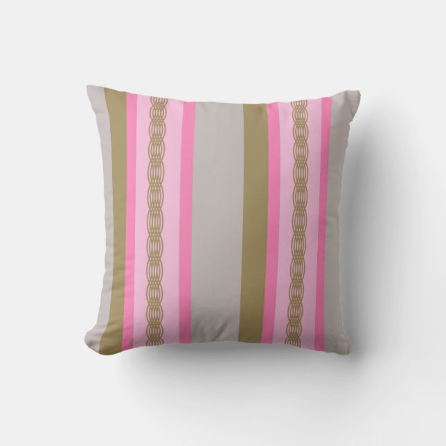 Mid-Century awning stripe - grey / grey, pink, tan Cushion (Front)