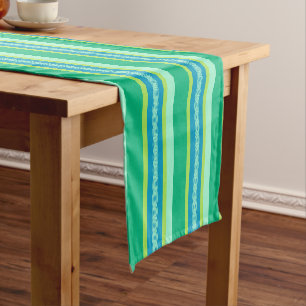 Mid-Century awning stripe - jade green Short Table Runner