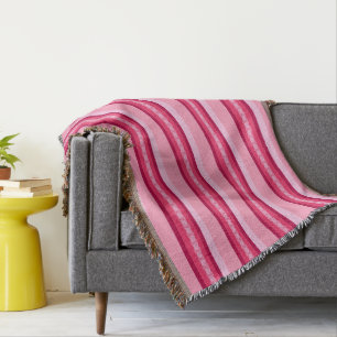 Mid-Century awning stripe - pink and wine Throw Blanket