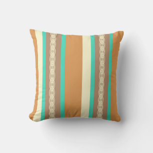 Mid-Century awning stripe - tan & turquoise Cushion