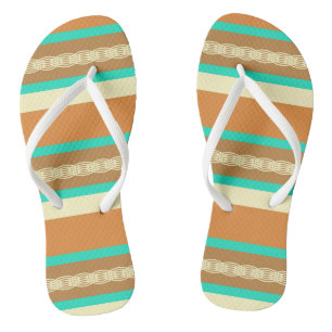 Mid-Century awning stripe - tan & turquoise Flip Flops