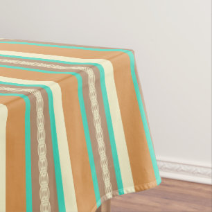 Mid-Century awning stripe - tan & turquoise Tablecloth