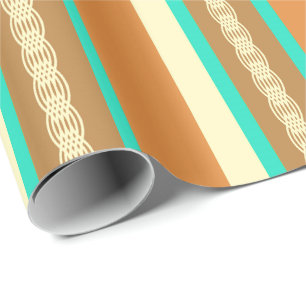 Mid-Century awning stripe - tan & turquoise Wrapping Paper
