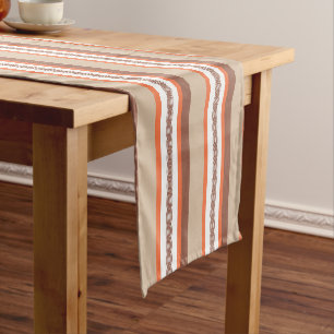 Mid-Century awning stripe - taupe and coral Short Table Runner