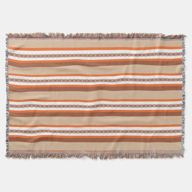 Mid-Century awning stripe - taupe and coral Throw Blanket (Front)