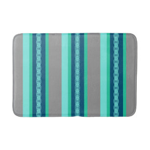 Mid-Century Awning Stripe, Turquoise and Grey Bath Mat