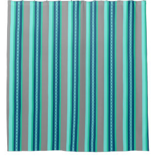 Mid-Century Awning Stripe, Turquoise and Grey Shower Curtain