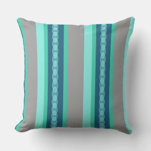 Mid-Century awning stripe - turquoise & grey Cushion