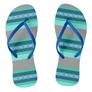 Mid-Century awning stripe - turquoise & grey Flip Flops