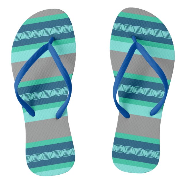 Mid-Century awning stripe - turquoise & grey Flip Flops (Footbed)
