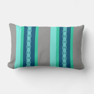 Mid-Century awning stripe - turquoise & grey Lumbar Cushion